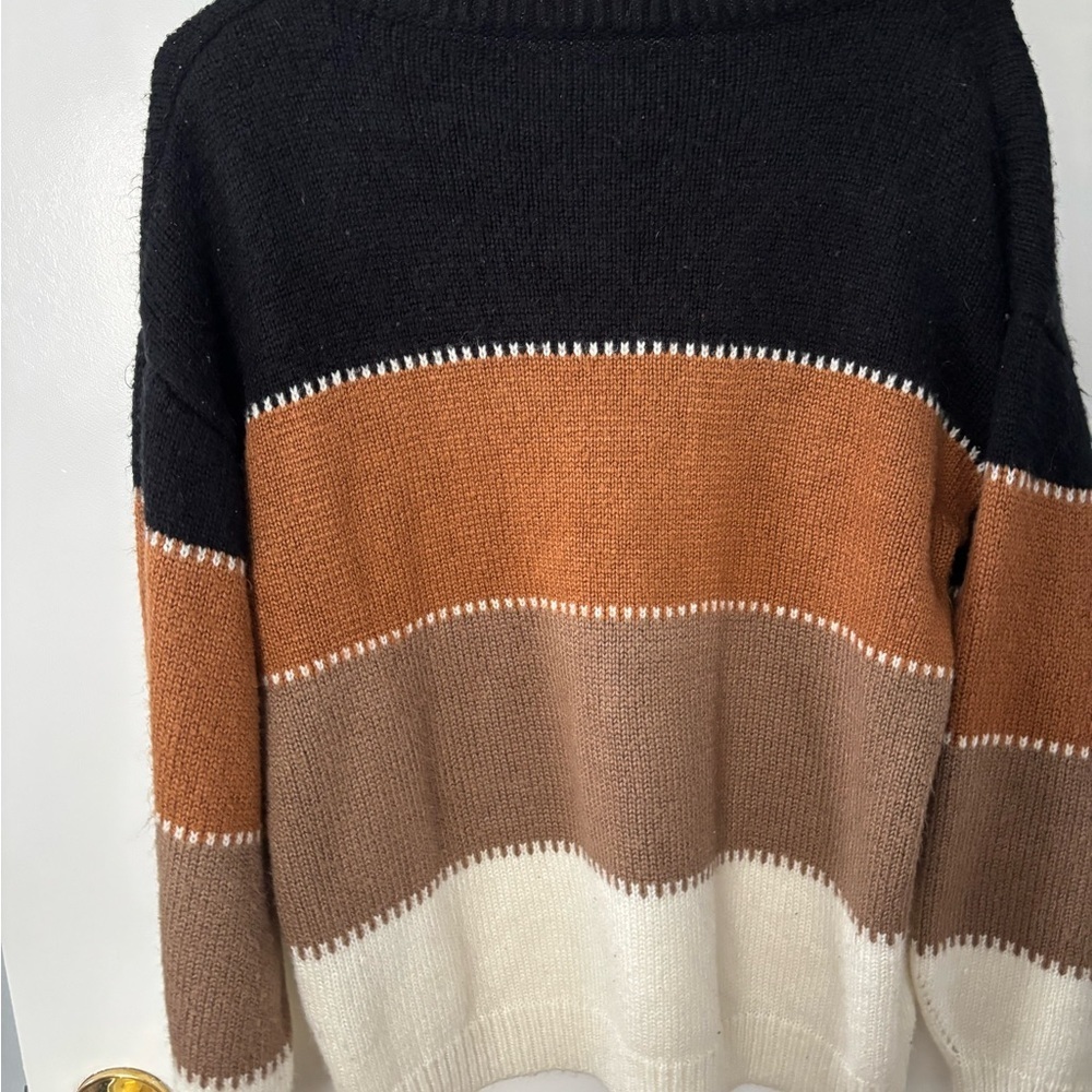 Striped Color-block Feminine Bohemian Chunky Knit Women's Sweater Size Medium - Picture 3 of 4